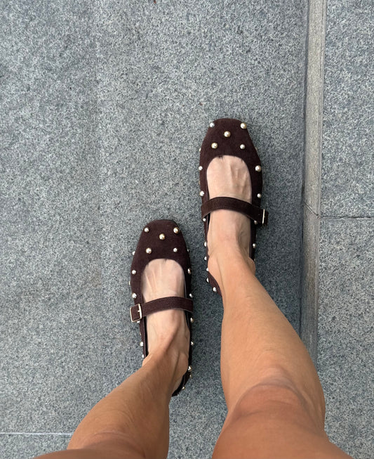 Flats estoperoles café (piel)